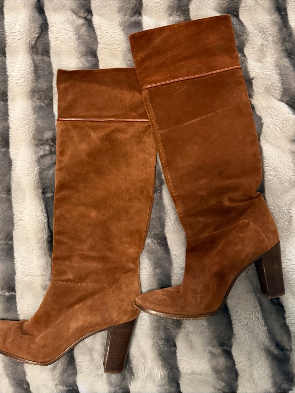 Delman Cognac Suede Knee-High Block Heel Boots
Size 11
